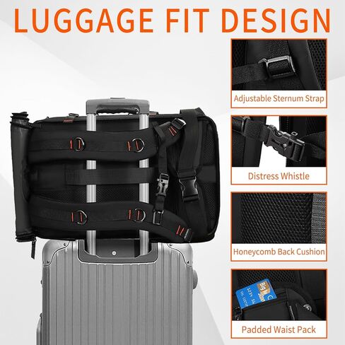 شنطة ظهر للابتوب متعددة الاغراض من هانتيت، شنطة ظهر تكتيكية قابلة للتحويل من البوليستر 600D مقاومة للماء، شنطة ظهر للمشي لمسافات طويلة للرجال والنساء (اسود)، اسود in Kuwait