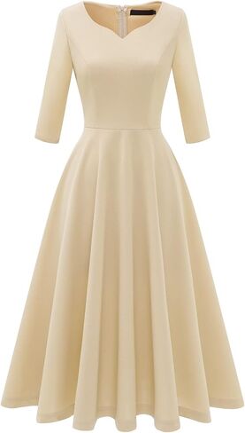 DRESSTELLS فستان نسائي رسمي منقوش عليه زهور لحفلات الزفاف للضيوف فستان وصيفة العروس مناسب لحفلات الشاي المتوهج فستان أودري هيبورن لحفلات الكوكتيل/الكنيسة/الحفلة الراقصة باللون الشامبانيا L in Kuwait