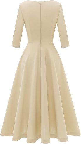 DRESSTELLS فستان نسائي رسمي منقوش عليه زهور لحفلات الزفاف للضيوف فستان وصيفة العروس مناسب لحفلات الشاي المتوهج فستان أودري هيبورن لحفلات الكوكتيل/الكنيسة/الحفلة الراقصة باللون الشامبانيا L in Kuwait