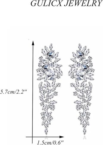 سيليكون اقراط متدلية لامعة مرصعة باحجار الزركونيا المكعبة على شكل ورقة شجر متدلية للعروس بقاعدة مطلية بالفضة in Kuwait