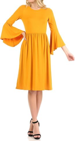 iconic luxe Women's Fit and Flare Dress with Dramatic Bell Sleeve in Saudi Arabia