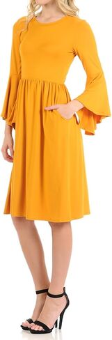 iconic luxe Women's Fit and Flare Dress with Dramatic Bell Sleeve in Saudi Arabia
