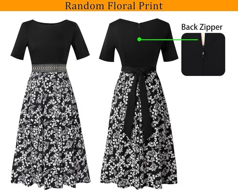 VFSHOW Womens Floral Applique Patchwork Pockets Work Casual Party A-Line Midi Dress in Saudi Arabia