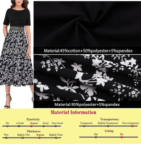 VFSHOW Womens Floral Applique Patchwork Pockets Work Casual Party A-Line Midi Dress in Saudi Arabia
