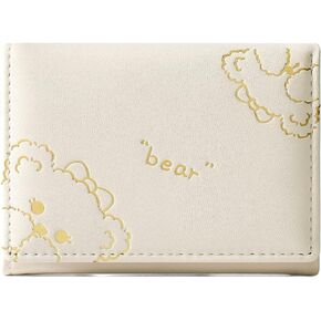 Women Small Slim Minimalist Leather Bifold Trifold Wallets (2 Beige)