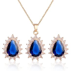 Bridal Jewelry Set for Women - Sterling Silver 14k White Gold/ Gold Plated Teardrop Crystal Cubic Zirconia Pendant Necklace Earrings Set for Wedding Bride Bridesmaids Girls Party Prom Birthday Valentine's Day Birthday Gift