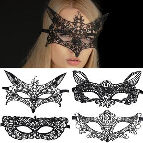 هياموي قناع تنكري من الدانتيل للنساء، قناع عين مرن من الدانتيل الاسود، اقنعة فينيسية للهالوين والكرنفالات، 6 قطع in Kuwait