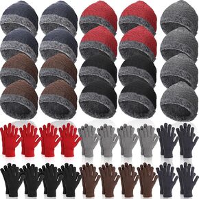 Suhine 40 Pcs Winter Glove and Hat Set, Includes 20 Knit Winter Hat Soft Warm Beanie Hat Skull Cap with Fleece Lining and 20 Knitted Thermal Gloves for Women Men Running Cold Weather in Saudi Arabia