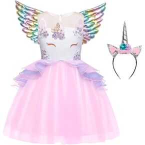 فساتين QPANCY للفتيات يونيكورن ملابس الأميرة للمهرجانات المتطابقة مع عصابة الرأس والجناح in Kuwait