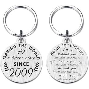 ABNTY 15th Birthday Gifts for Girls Boys, 15 Year Old Birthday Keychain, Born in 2009 Gifts, 2009 Birthday Decorations