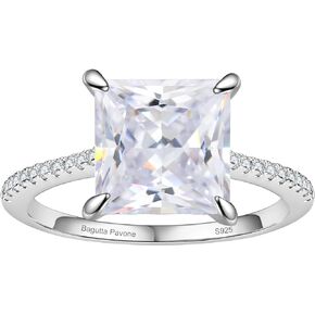 BAGUTTA PAVONE 4CT تشيكوسلوفاكيا خواتم الخطبة للنساء، المرأة الأميرة / قطع مشع 925 الفضة الاسترليني سوليتير عرس خواتم الخطوبة وعد لها مع 18K الذهب الأبيض مطلي.