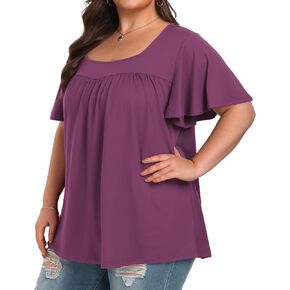 Tanmolo حريمي مقاس كبير بلايز كم قصير رقبة مربعة قمصان صيفية 2024 بلوزة تونيك ناعمة غير رسمية مقاس 14-26 1XL-4XL in Kuwait