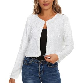 MINTLIMIT Women's Sequin Jacket Long Sleeve Open Front Sparkly Shrugs Glitter Cropped Bolero Cardigans