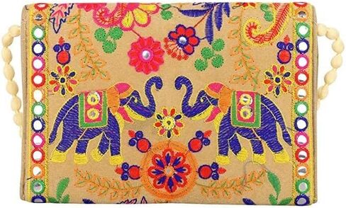 Traditional Rajasthani Embroidered Elephant artwork Big Size Handbag in Saudi Arabia