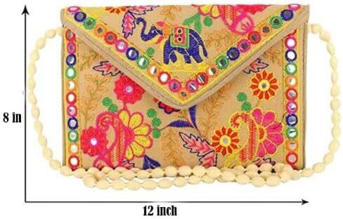 Traditional Rajasthani Embroidered Elephant artwork Big Size Handbag in Saudi Arabia