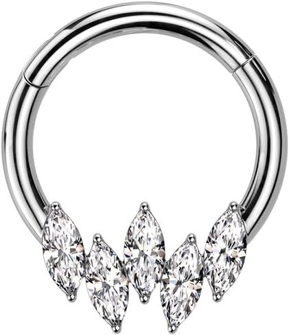 Pierced Owl 16GA 316L Stainless Steel 5 CZ Crystal Marquise Hinged Segment Ring in Saudi Arabia