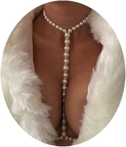 Sexy Pearl Bra Body Chain Jewelry Summer Beach Pearl Harness Bra Chain Necklace Bikini Festival Rave Pearl Bra Bralette Trendy Pearl Bead Waist Body Jewelry for Women in Kuwait