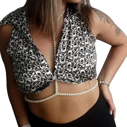 Sexy Pearl Bra Body Chain Jewelry Summer Beach Pearl Harness Bra Chain Necklace Bikini Festival Rave Pearl Bra Bralette Trendy Pearl Bead Waist Body Jewelry for Women in Kuwait