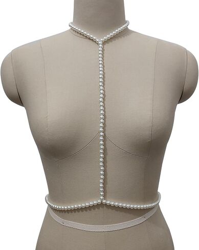 Sexy Pearl Bra Body Chain Jewelry Summer Beach Pearl Harness Bra Chain Necklace Bikini Festival Rave Pearl Bra Bralette Trendy Pearl Bead Waist Body Jewelry for Women in Kuwait