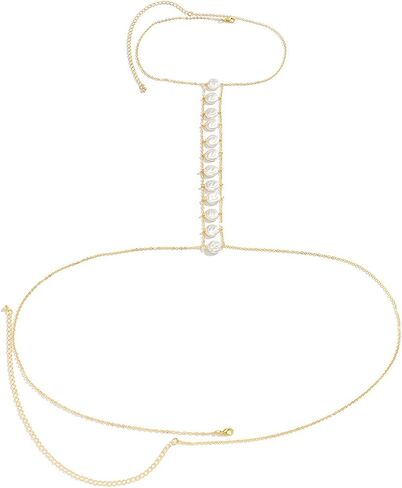 Sexy Pearl Bra Body Chain Jewelry Summer Beach Pearl Harness Bra Chain Necklace Bikini Festival Rave Pearl Bra Bralette Trendy Pearl Bead Waist Body Jewelry for Women in Kuwait