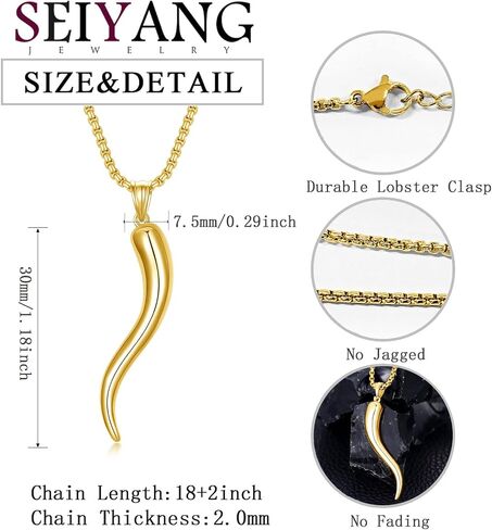 Seiyang Italian Horn Necklace 925 Sterling Silver Italian Amulet Pendant Italian Amulet Gift for Men Women (with Gift Box) in Saudi Arabia