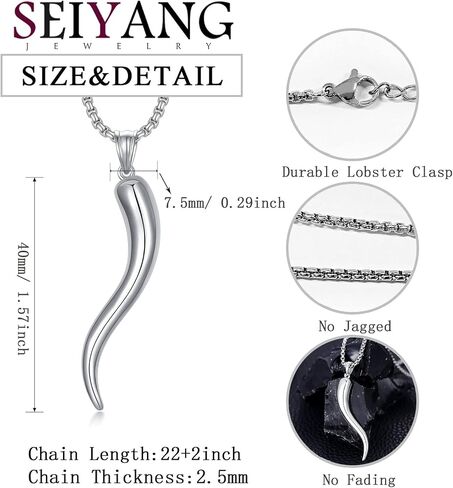 Seiyang Italian Horn Necklace 925 Sterling Silver Italian Amulet Pendant Italian Amulet Gift for Men Women (with Gift Box) in Saudi Arabia