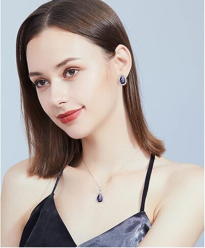 Bridal Jewelry Set for Women - Sterling Silver 14k White Gold/ Gold Plated Teardrop Crystal Cubic Zirconia Pendant Necklace Earrings Set for Wedding Bride Bridesmaids Girls Party Prom Birthday Valentine's Day Birthday Gift in Kuwait
