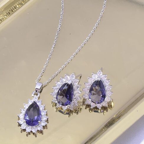 Bridal Jewelry Set for Women - Sterling Silver 14k White Gold/ Gold Plated Teardrop Crystal Cubic Zirconia Pendant Necklace Earrings Set for Wedding Bride Bridesmaids Girls Party Prom Birthday Valentine's Day Birthday Gift in Kuwait