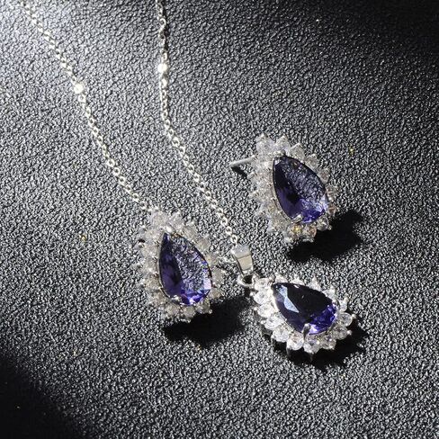 Bridal Jewelry Set for Women - Sterling Silver 14k White Gold/ Gold Plated Teardrop Crystal Cubic Zirconia Pendant Necklace Earrings Set for Wedding Bride Bridesmaids Girls Party Prom Birthday Valentine's Day Birthday Gift in Kuwait