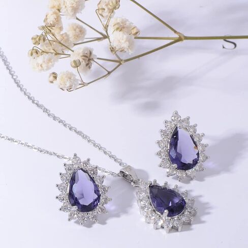 Bridal Jewelry Set for Women - Sterling Silver 14k White Gold/ Gold Plated Teardrop Crystal Cubic Zirconia Pendant Necklace Earrings Set for Wedding Bride Bridesmaids Girls Party Prom Birthday Valentine's Day Birthday Gift in Kuwait