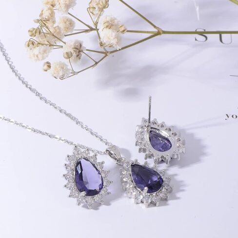 Bridal Jewelry Set for Women - Sterling Silver 14k White Gold/ Gold Plated Teardrop Crystal Cubic Zirconia Pendant Necklace Earrings Set for Wedding Bride Bridesmaids Girls Party Prom Birthday Valentine's Day Birthday Gift in Kuwait