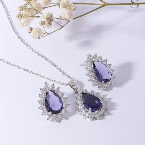 Bridal Jewelry Set for Women - Sterling Silver 14k White Gold/ Gold Plated Teardrop Crystal Cubic Zirconia Pendant Necklace Earrings Set for Wedding Bride Bridesmaids Girls Party Prom Birthday Valentine's Day Birthday Gift in Kuwait