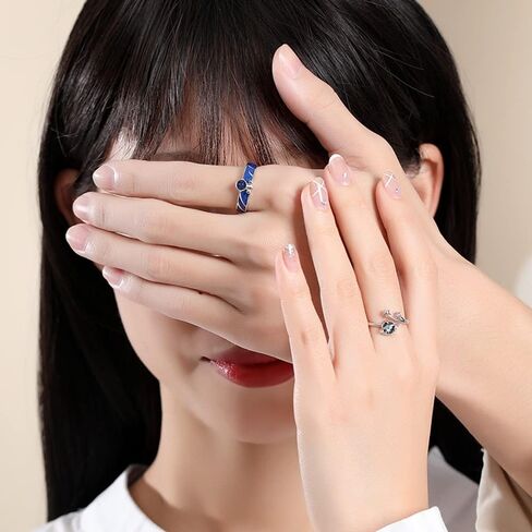 Kokoma Astronauts Planet Matching Couples Rings for Him and Her 925 Sterling Silver CZ Glazed Stone Stars Engagement Promise Rings Open Statement Rings Wedding Band Fashion Jewelry Gifts in Saudi Arabia
