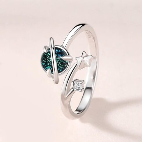 Kokoma Astronauts Planet Matching Couples Rings for Him and Her 925 Sterling Silver CZ Glazed Stone Stars Engagement Promise Rings Open Statement Rings Wedding Band Fashion Jewelry Gifts in Saudi Arabia