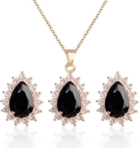 Bridal Jewelry Set for Women - Sterling Silver 14k White Gold/ Gold Plated Teardrop Crystal Cubic Zirconia Pendant Necklace Earrings Set for Wedding Bride Bridesmaids Girls Party Prom Birthday Valentine's Day Birthday Gift in Kuwait