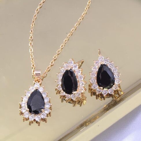 Bridal Jewelry Set for Women - Sterling Silver 14k White Gold/ Gold Plated Teardrop Crystal Cubic Zirconia Pendant Necklace Earrings Set for Wedding Bride Bridesmaids Girls Party Prom Birthday Valentine's Day Birthday Gift in Kuwait