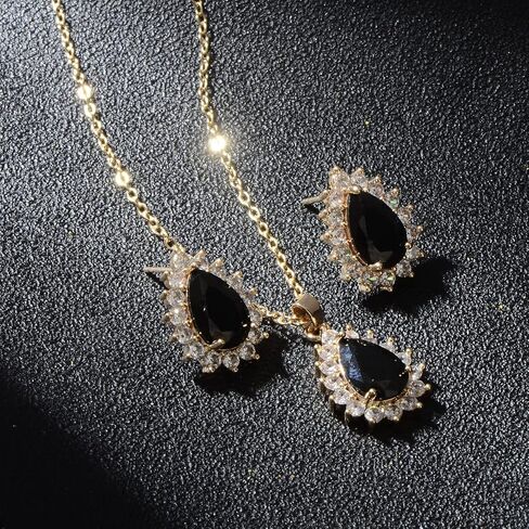 Bridal Jewelry Set for Women - Sterling Silver 14k White Gold/ Gold Plated Teardrop Crystal Cubic Zirconia Pendant Necklace Earrings Set for Wedding Bride Bridesmaids Girls Party Prom Birthday Valentine's Day Birthday Gift in Kuwait