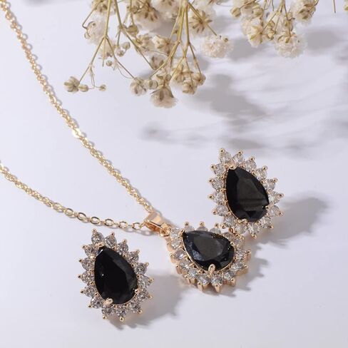 Bridal Jewelry Set for Women - Sterling Silver 14k White Gold/ Gold Plated Teardrop Crystal Cubic Zirconia Pendant Necklace Earrings Set for Wedding Bride Bridesmaids Girls Party Prom Birthday Valentine's Day Birthday Gift in Kuwait