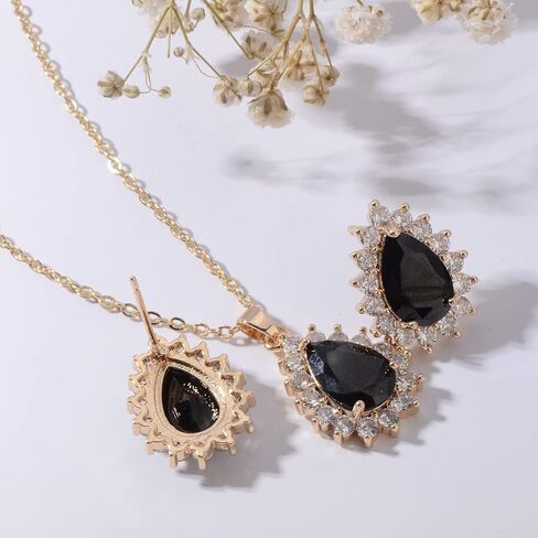 Bridal Jewelry Set for Women - Sterling Silver 14k White Gold/ Gold Plated Teardrop Crystal Cubic Zirconia Pendant Necklace Earrings Set for Wedding Bride Bridesmaids Girls Party Prom Birthday Valentine's Day Birthday Gift in Kuwait