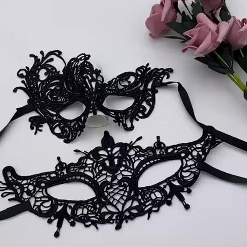 هياموي قناع تنكري من الدانتيل للنساء، قناع عين مرن من الدانتيل الاسود، اقنعة فينيسية للهالوين والكرنفالات، 6 قطع in Kuwait