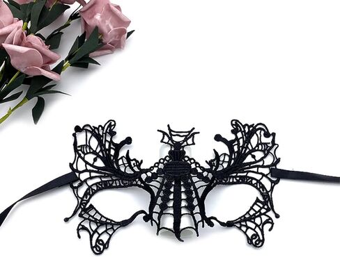 هياموي قناع تنكري من الدانتيل للنساء، قناع عين مرن من الدانتيل الاسود، اقنعة فينيسية للهالوين والكرنفالات، 6 قطع in Kuwait