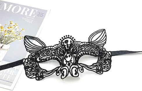 هياموي قناع تنكري من الدانتيل للنساء، قناع عين مرن من الدانتيل الاسود، اقنعة فينيسية للهالوين والكرنفالات، 6 قطع in Kuwait