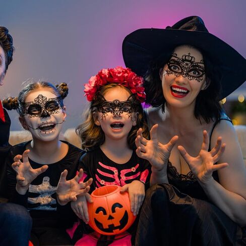 هياموي قناع تنكري من الدانتيل للنساء، قناع عين مرن من الدانتيل الاسود، اقنعة فينيسية للهالوين والكرنفالات، 6 قطع in Kuwait