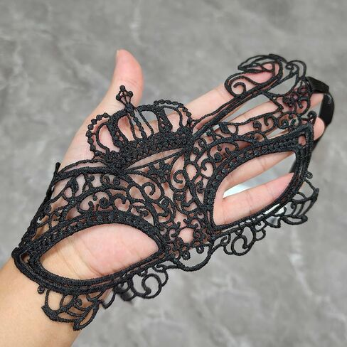 هياموي قناع تنكري من الدانتيل للنساء، قناع عين مرن من الدانتيل الاسود، اقنعة فينيسية للهالوين والكرنفالات، 6 قطع in Kuwait