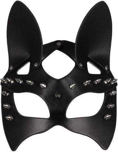 كمامة جلدية للنساء مع مسامير من كويلينك، قناع تنكري للنساء، قناع نصف وجه اسود، قناع عصري للحفلات التنكرية، النادي الليلي، الكرنفالات in Kuwait