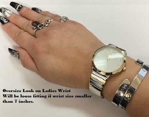 ساعة تشارلز ريموند للجنسين بسوار مطاطي كلاسيكي مقاس 6 بوصات، سهلة القراءة مع أرقام عربية ذهبية شفافة على القرص، وجه متوسط ​​الحجم - 8197Strch in Kuwait