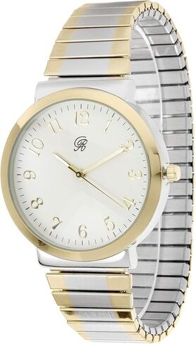 ساعة تشارلز ريموند للجنسين بسوار مطاطي كلاسيكي مقاس 6 بوصات، سهلة القراءة مع أرقام عربية ذهبية شفافة على القرص، وجه متوسط ​​الحجم - 8197Strch in Kuwait