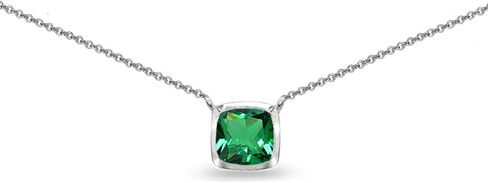 B. BRILLIANT Necklace for Women Sterling Silver Genuine Created or Simulated Gemstone Bezel Cushion-Cut Solitaire Short Choker Jewelry for Girls Teens Bridesmaids Prom in Saudi Arabia