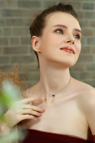 B. BRILLIANT Necklace for Women Sterling Silver Genuine Created or Simulated Gemstone Bezel Cushion-Cut Solitaire Short Choker Jewelry for Girls Teens Bridesmaids Prom in Saudi Arabia