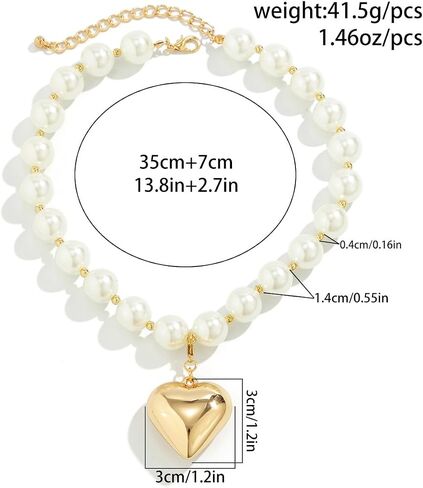 Heart Necklaces for Women Gold Chunky Heart Necklace Pearl Beads Choker Necklaces Y2k Necklace Trendy Jewelry Accessories Girls Gifts in Saudi Arabia